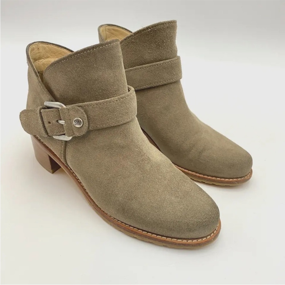 STUART Weitzman Dude Suede Bootie Boots in Neutral Size 4.5M Block Heels